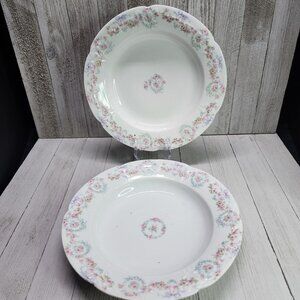 Vintage Bassett Limoges Dinner Plates White Pink Flower Austria 9.5 in Set Of 2